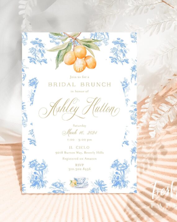Orange Citrus Chinoiserie Invitation – Bridal Brunch, Tea Party