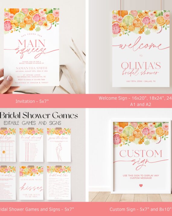 Citrus Bridal Shower Invitation Bundle, Main Squeeze Bridal Shower Invitation and Games Bundle, Floral Lemon Bridal Shower Games | LOLA
