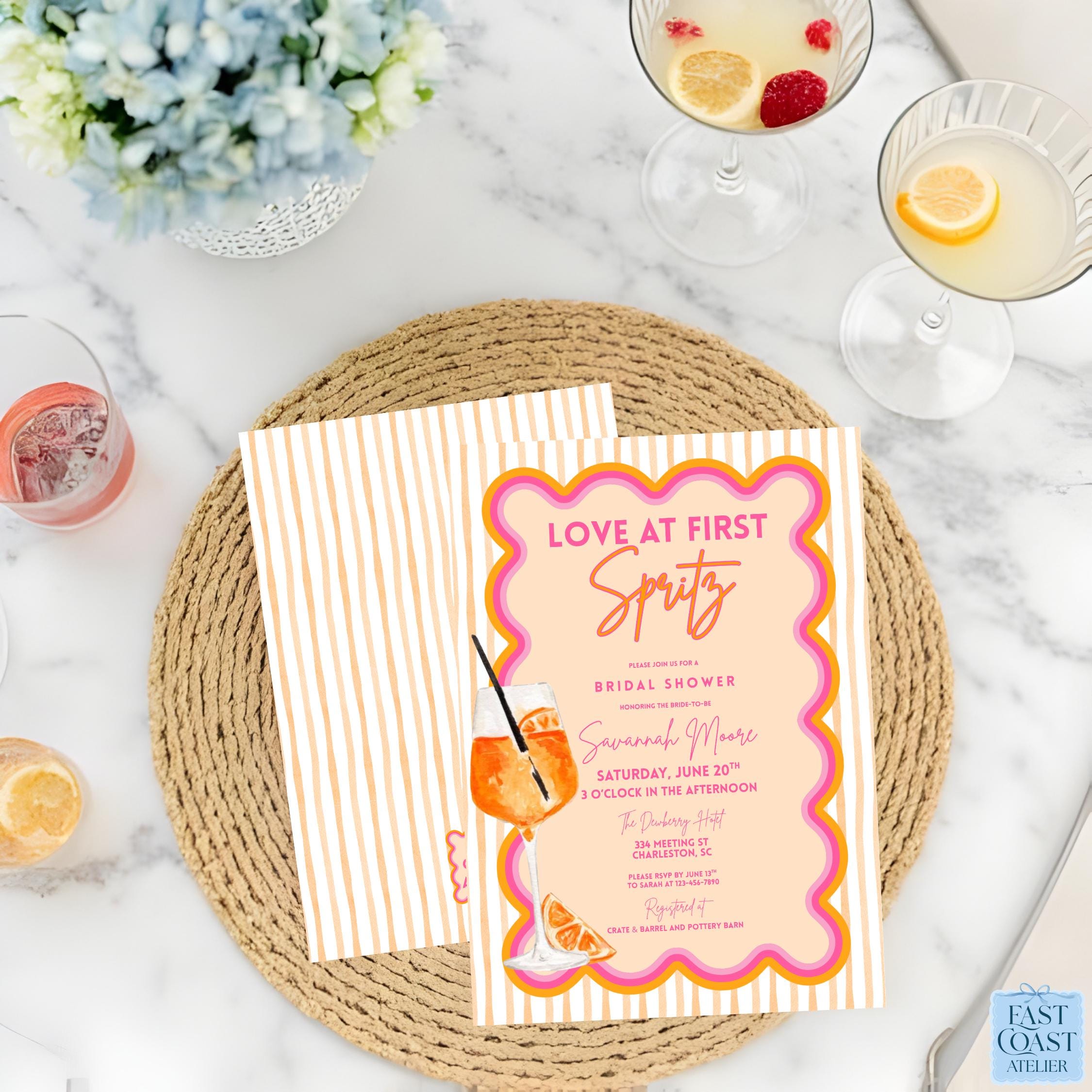 Love at First Spritz Bridal Shower Invitation Template | Summer Bridal Brunch Invite | Citrus Luncheon