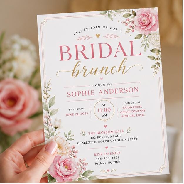 Citrus Bridal Brunch Invitation, Orange Bridal Shower, Bright Floral Citrus , Mediterranean Theme Pink Orange Brunch, Canva Template
