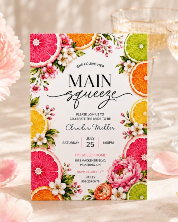 Main Squeeze Bridal Shower Invitation, Citrus Bridal Shower Invite, Editable Canva Template, Bridal Brunch Invitation, Instant Download