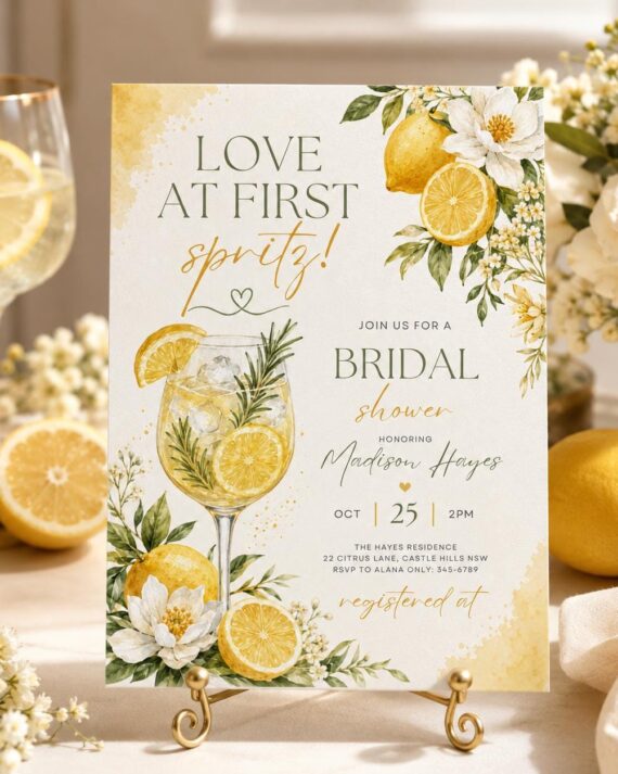 Lemon Bridal Shower Invitation, Love at First Spritz Bridal Shower Invite, Citrus Floral Bridal Brunch Digital Invitation