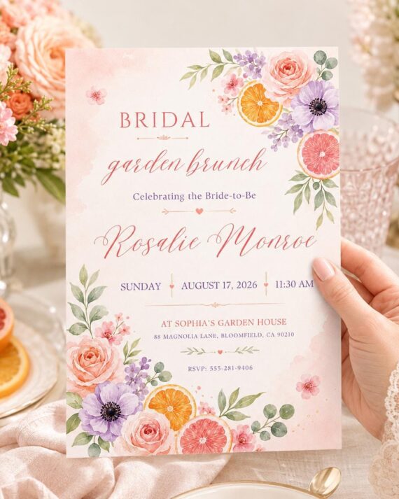 Bridal Garden Brunch Invitation, Citrus Floral Bride-to-Be Invite (Canva Template)