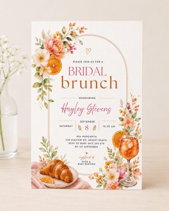 Editable Citrus Arch Bridal Brunch Birthday Invitation, Digital Download - Canva Template