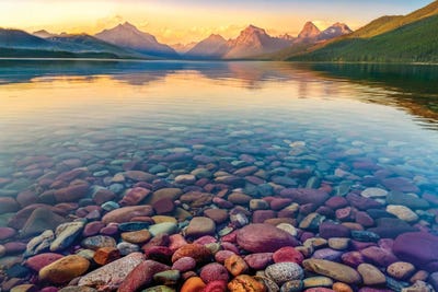 Glacier National Park Sunset - Colorful Rocks In Lake Mcdonald, Montana