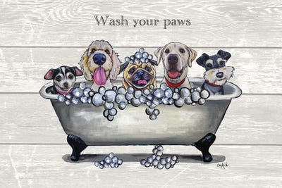 Tub With Dogs, Bathroom Dogs, Wash Your Paws