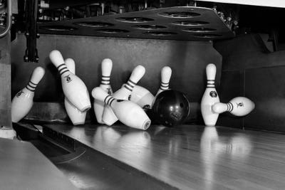 1960s Close-Up Of Bowling Ball Hitting Pins I
